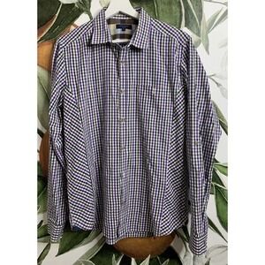 Ted Baker London Size 4 Large Plaid Contrast Cuff Button Front Shirt Cotton